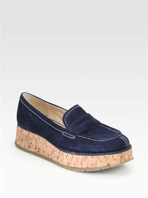 prada suede loafers blue|Prada loafers platform.